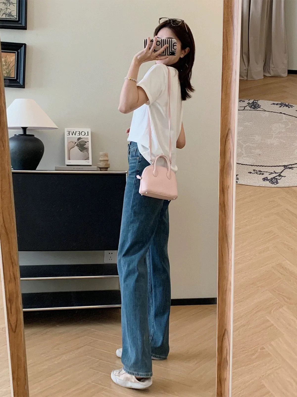 Dading homemade upgraded four-way stretch lyocell stonewashed narrow wide-leg pants for women with pear-shaped body jeans