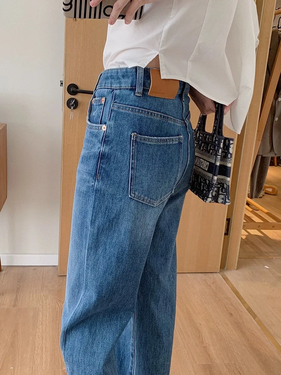 Dading's homemade boutique series! High-waisted tall and slim straight-leg jeans for women in spring and autumn, versatile drape