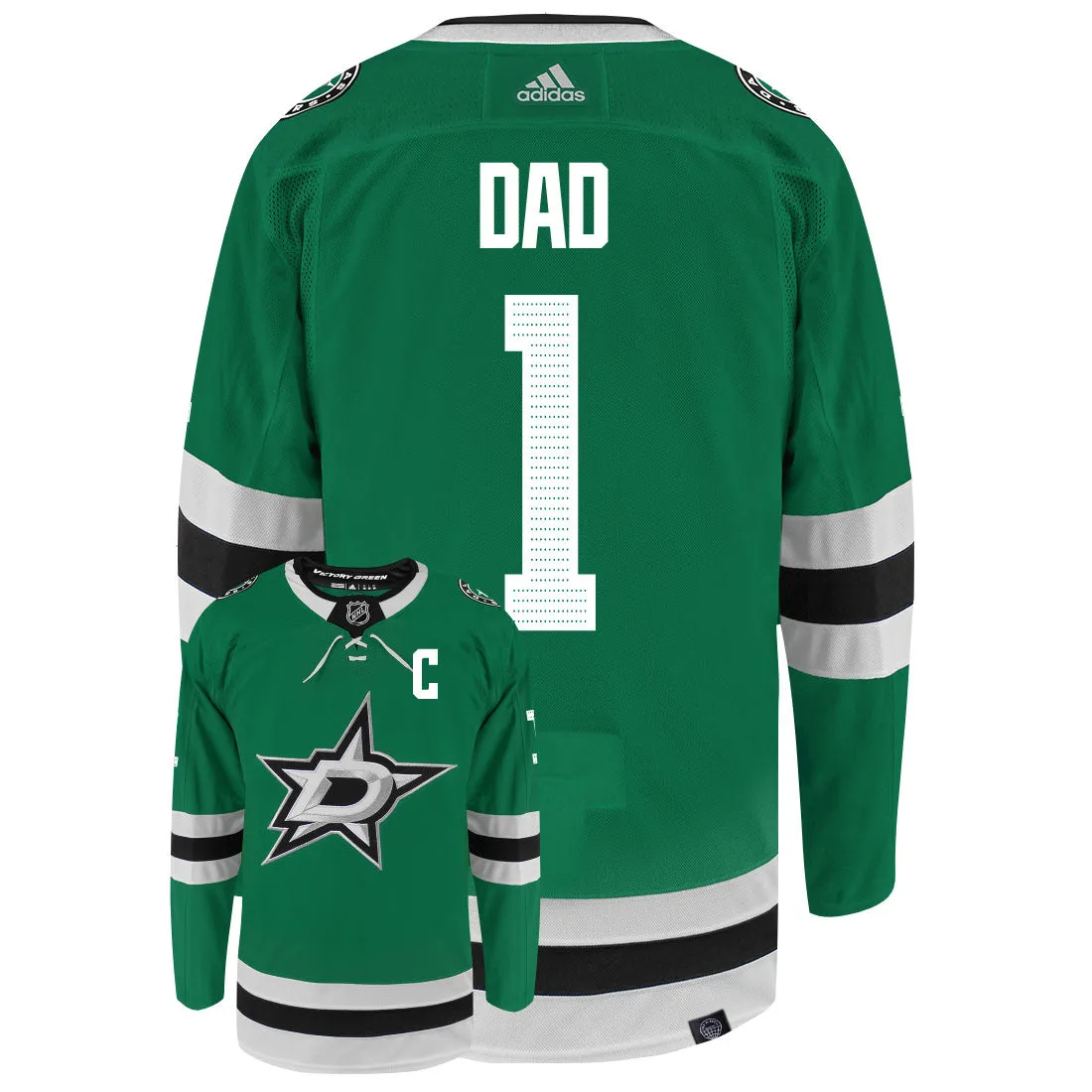 Dallas Stars Dad Number One Adidas Primegreen Authentic NHL Hockey Jersey     