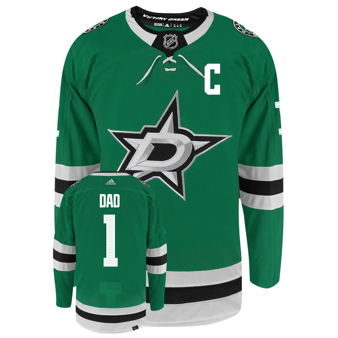 Dallas Stars Dad Number One Adidas Primegreen Authentic NHL Hockey Jersey     