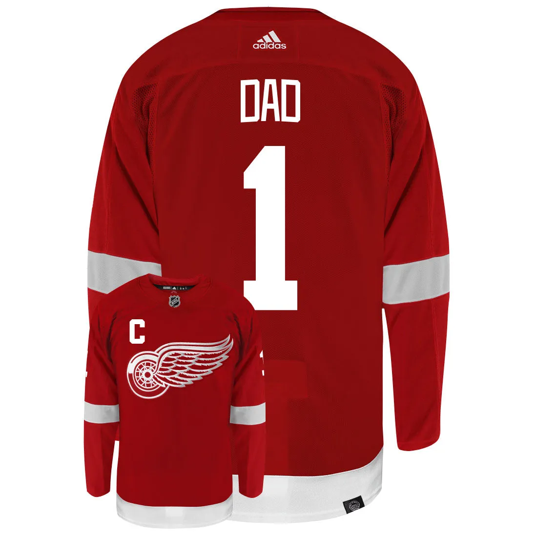 Detroit Red Wings Dad Number One Adidas Primegreen Authentic NHL Hockey Jersey     