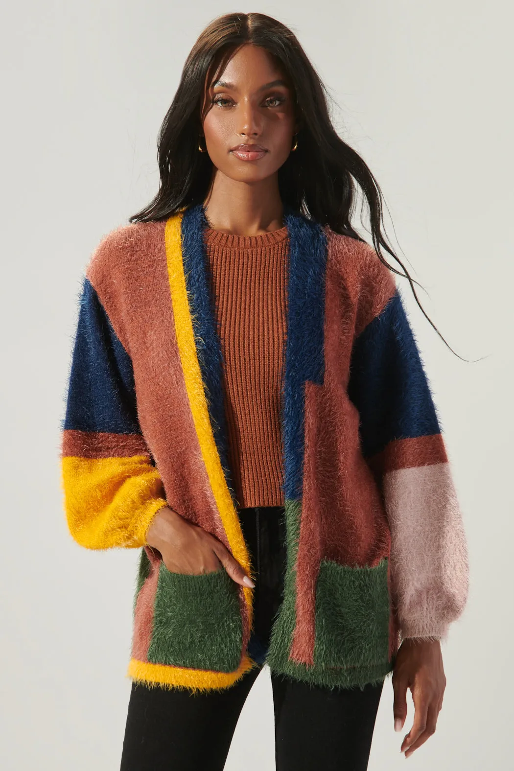 Down to Earth Color Block Eyelash Cardigan