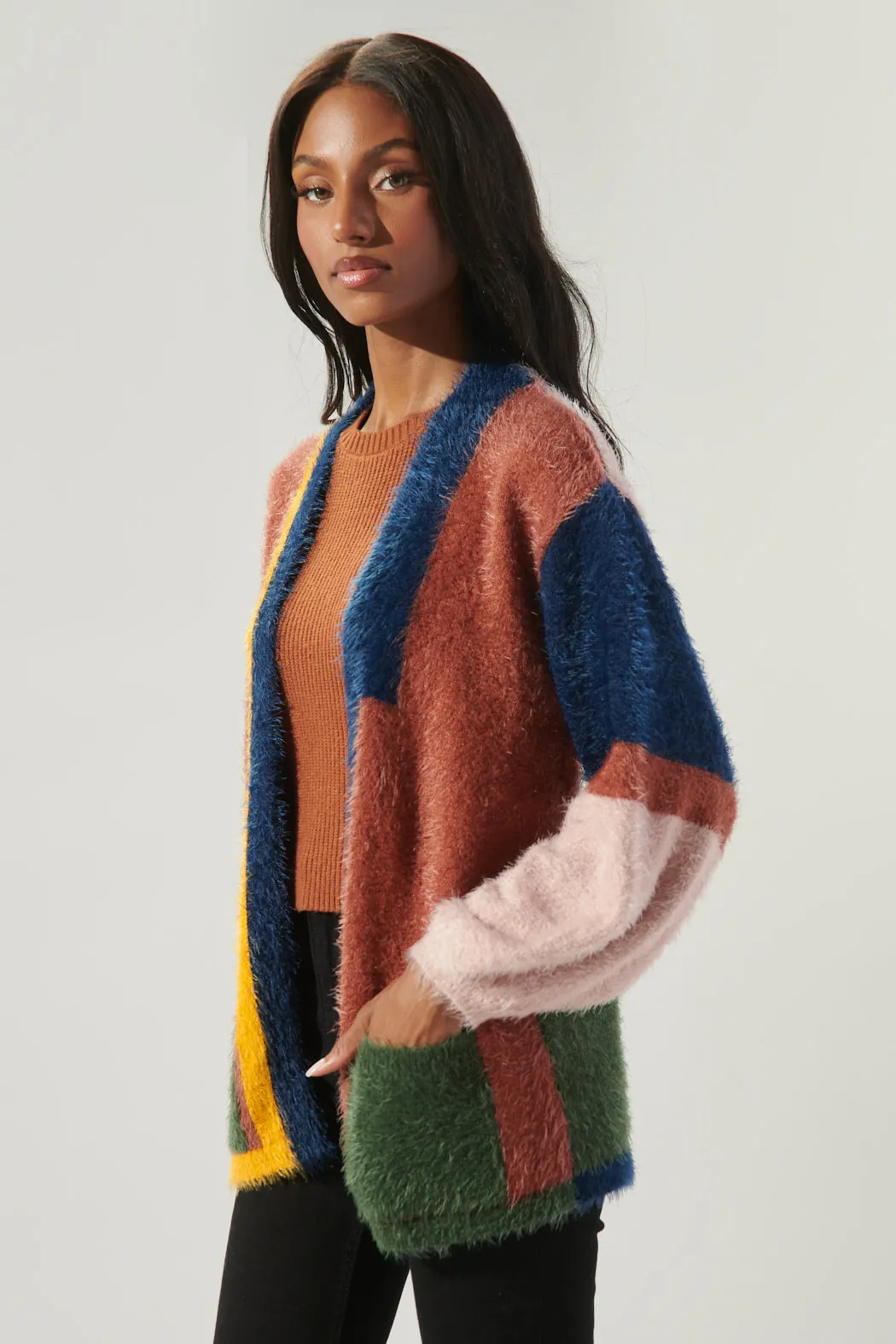 Down to Earth Color Block Eyelash Cardigan