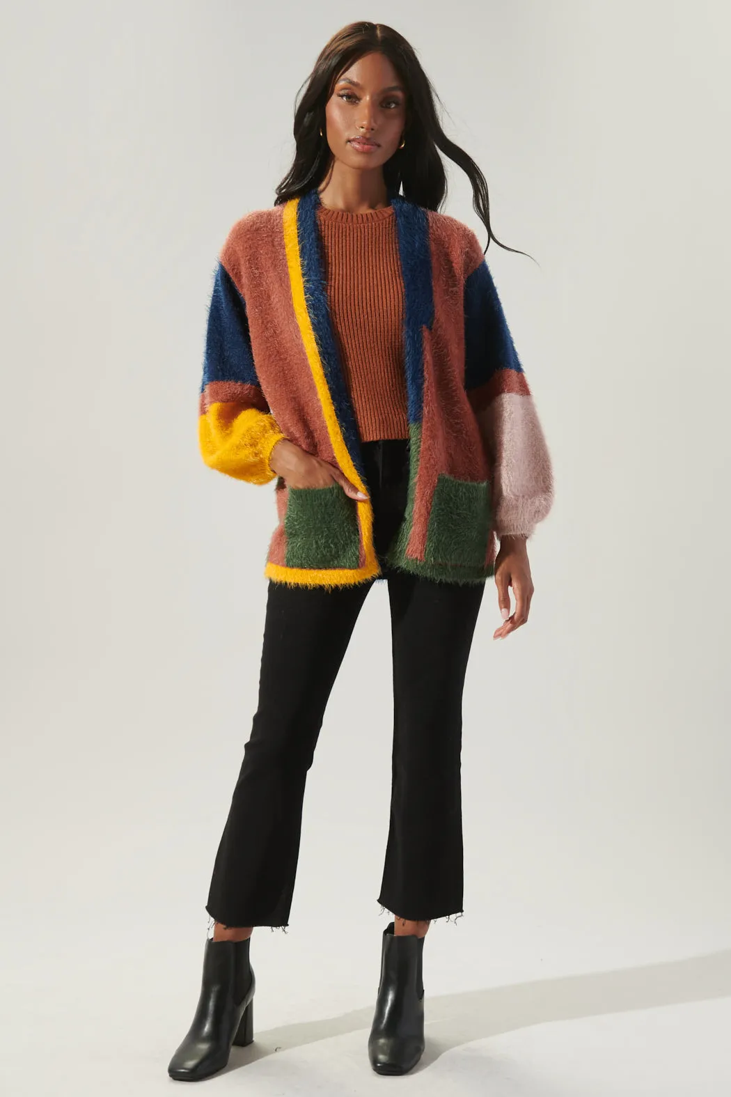 Down to Earth Color Block Eyelash Cardigan