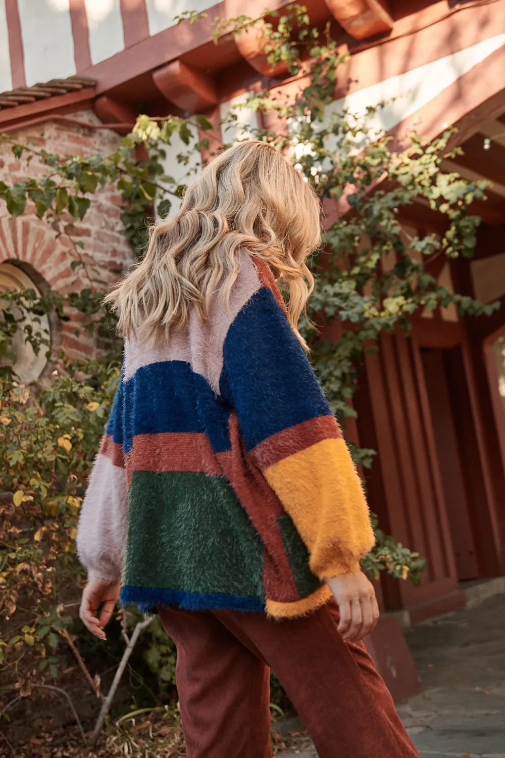 Down to Earth Color Block Eyelash Cardigan