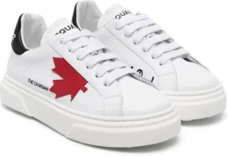 DSQUARED2 KIDS maple-leaf leather sneakers White