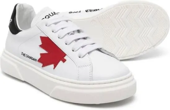 DSQUARED2 KIDS maple-leaf leather sneakers White