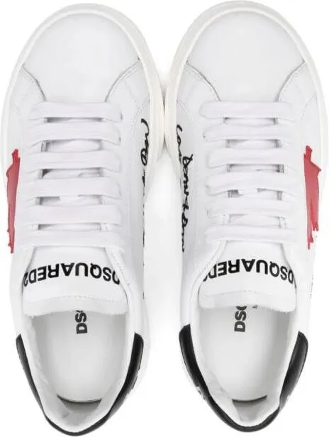 DSQUARED2 KIDS maple-leaf leather sneakers White