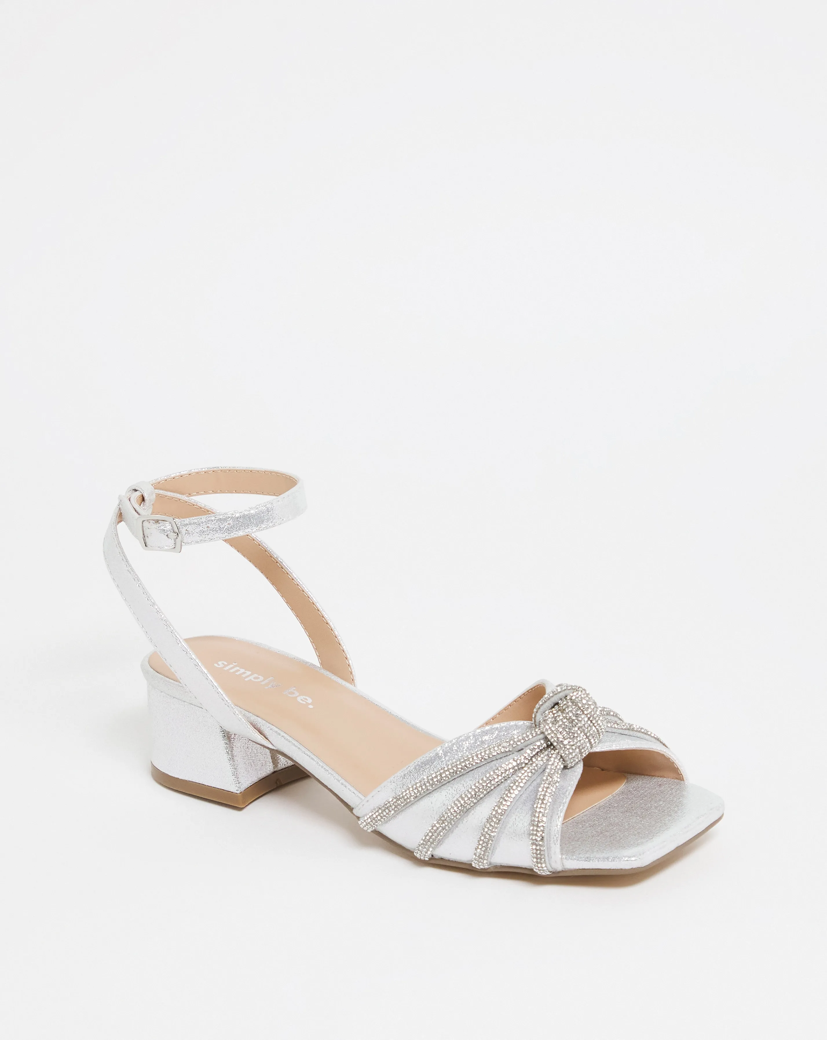 Elsie Metallic Diamante Low Block Heeled Sandals Ex Wide Fit