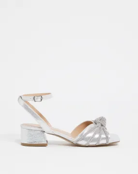 Elsie Metallic Diamante Low Block Heeled Sandals Ex Wide Fit