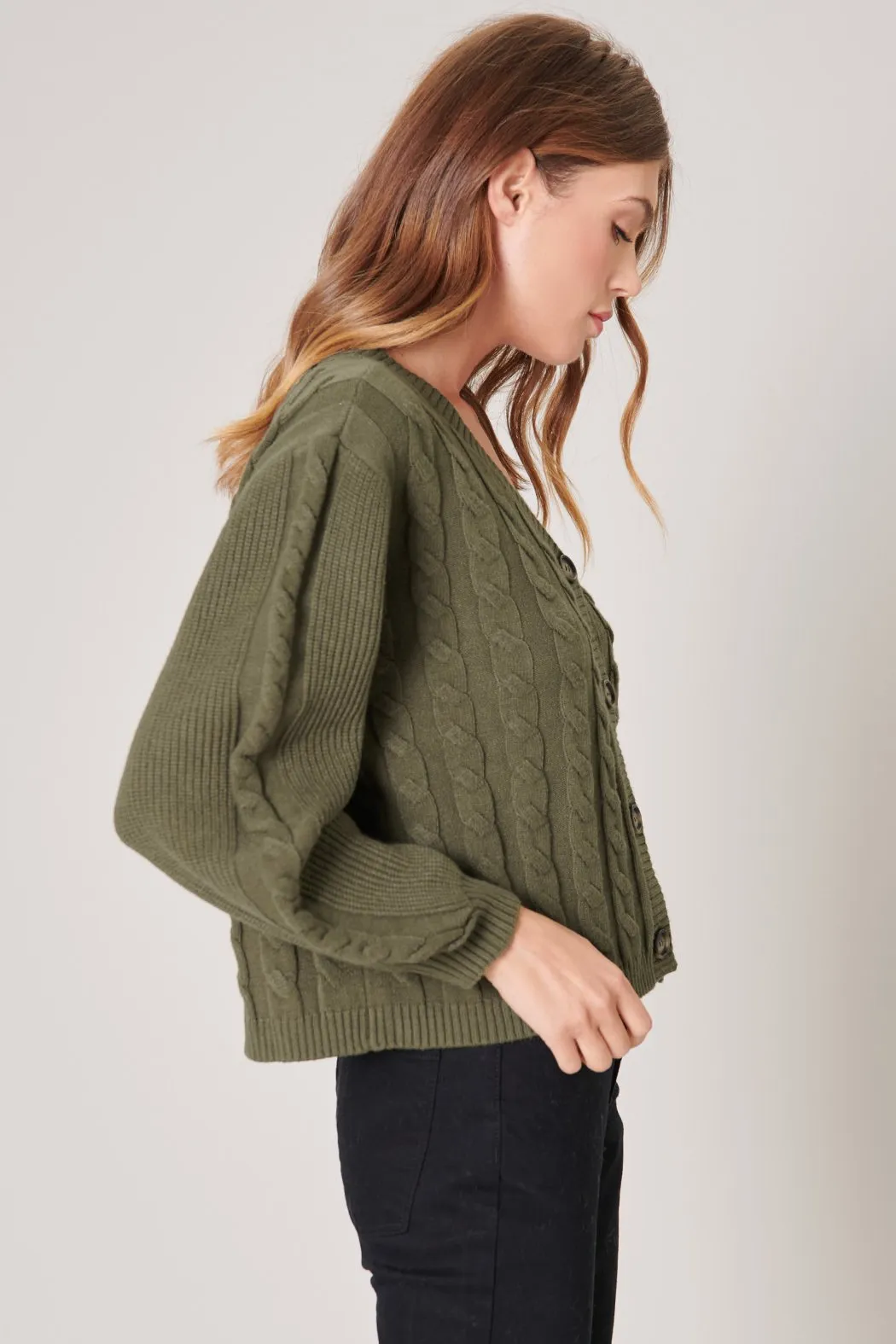 Fern Cropped Cable Knit Cardigan