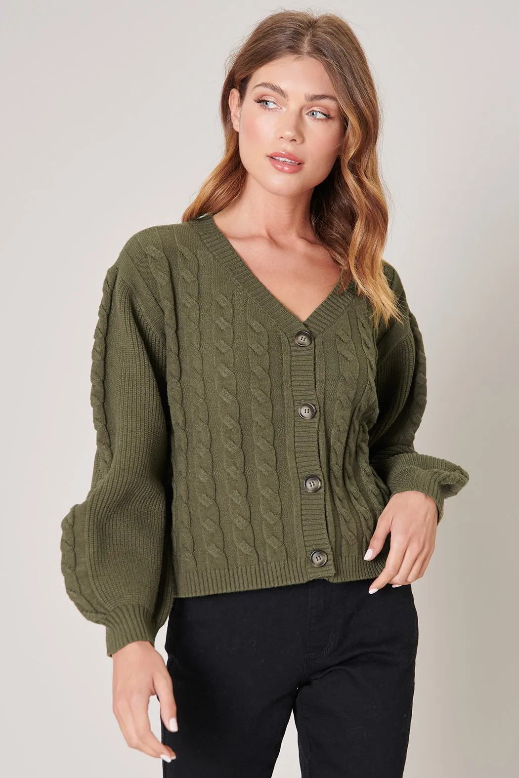 Fern Cropped Cable Knit Cardigan