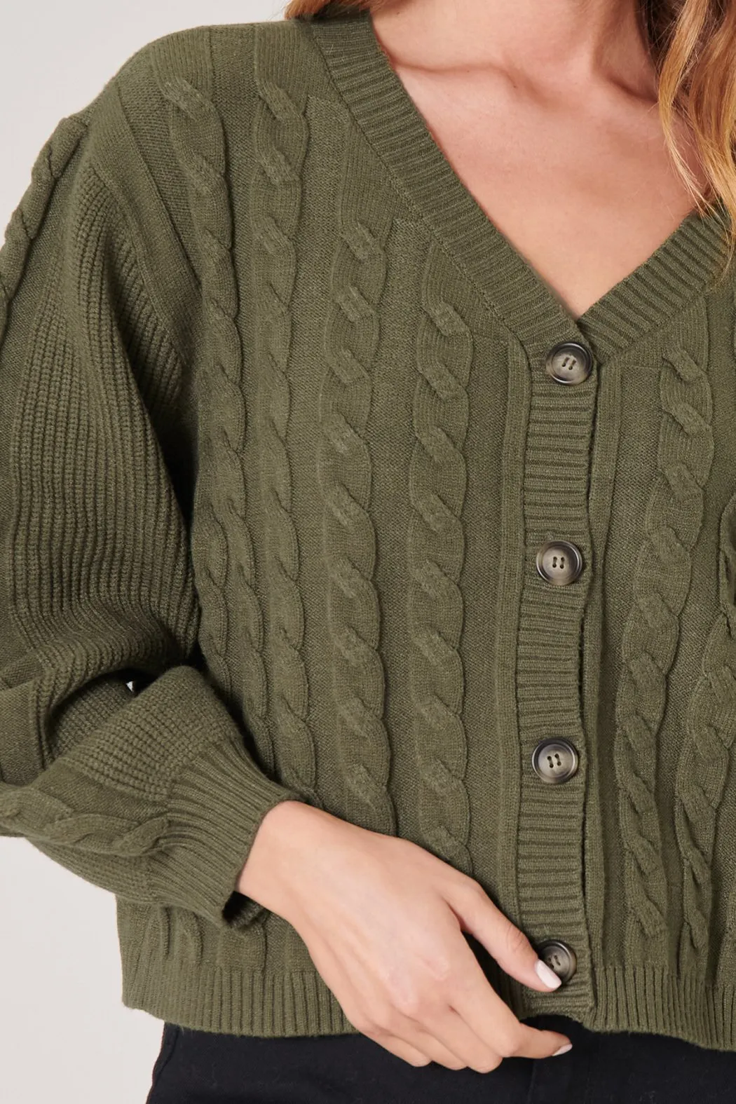 Fern Cropped Cable Knit Cardigan