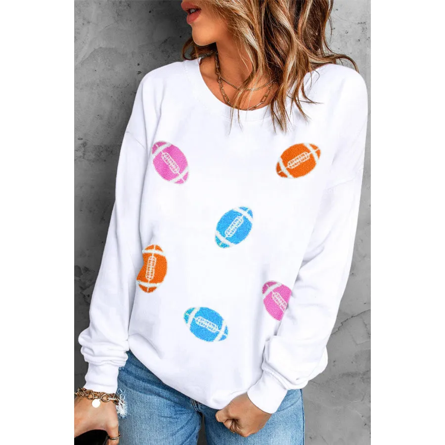 Football Round Neck Long Sleeve Sweatshirt