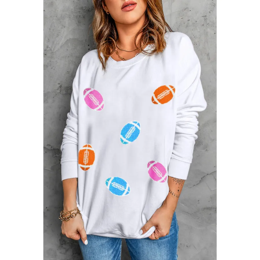 Football Round Neck Long Sleeve Sweatshirt