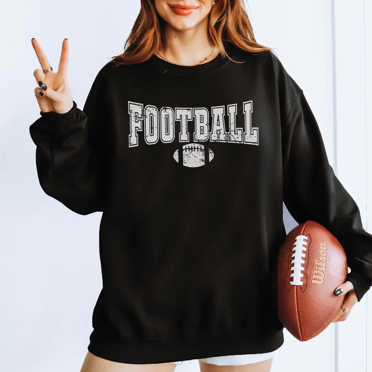 Football With Distressed Football Wholesale Sweatshirt - Fast Shipping