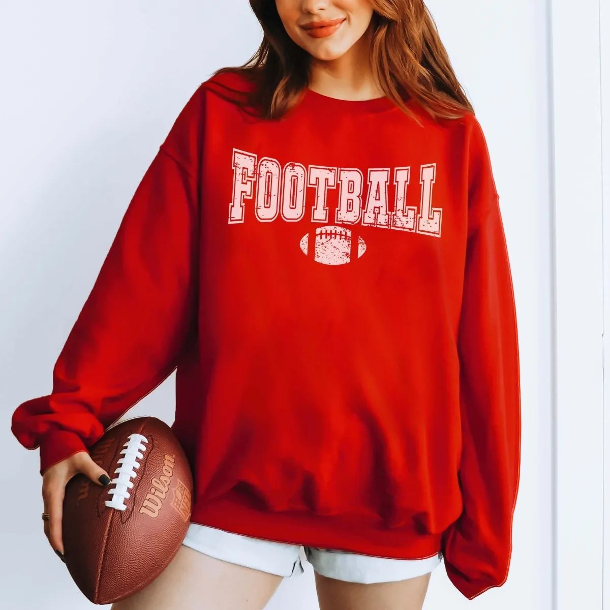 Football With Distressed Football Wholesale Sweatshirt - Fast Shipping