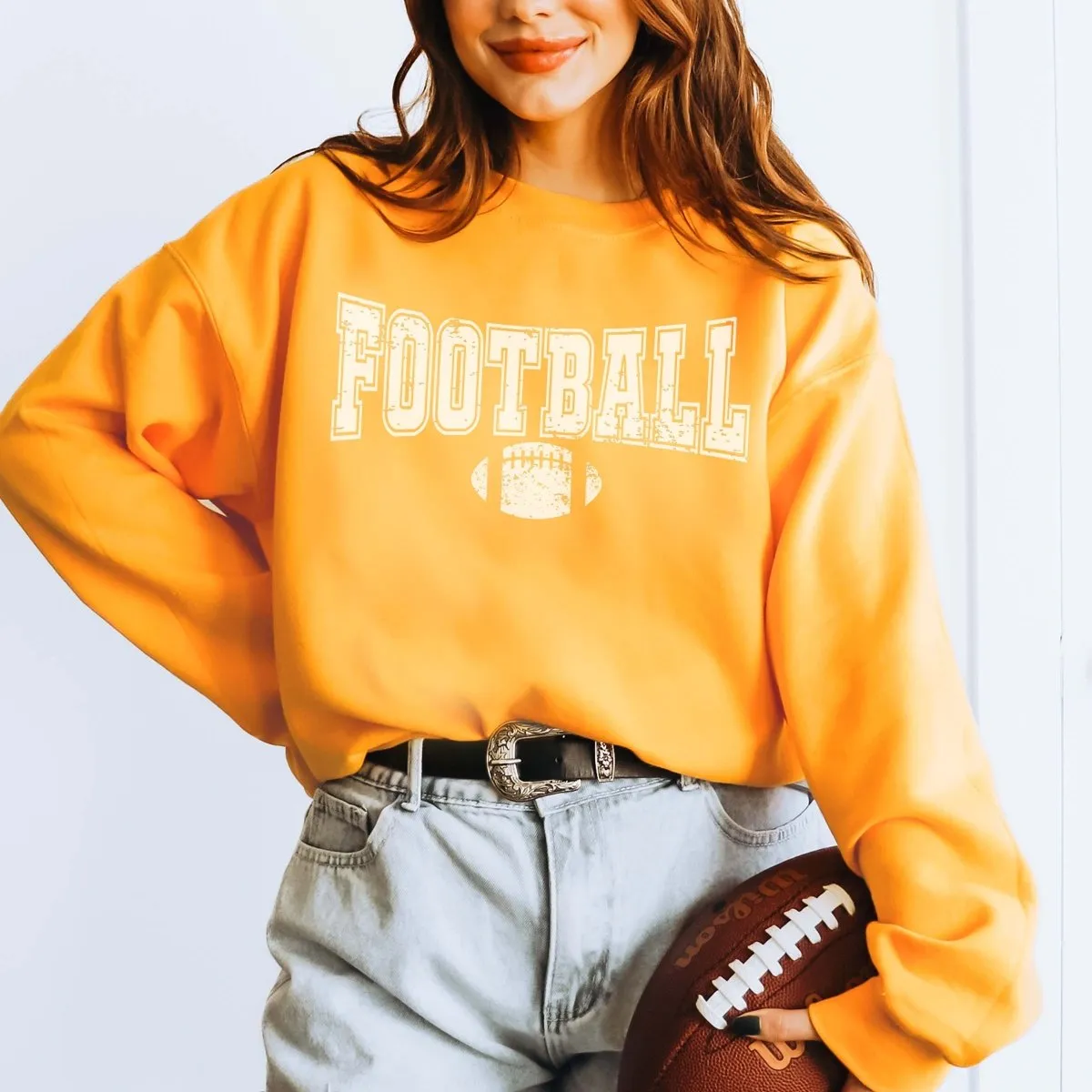 Football With Distressed Football Wholesale Sweatshirt - Fast Shipping