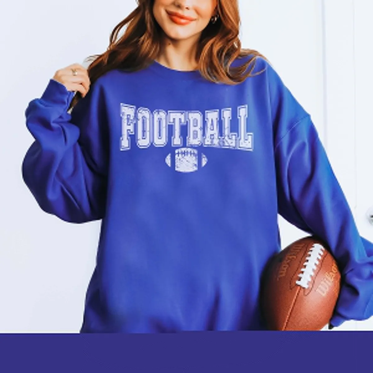 Football With Distressed Football Wholesale Sweatshirt - Fast Shipping