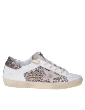 GOLDEN GOOSE SUPER-STAR LEATHER SNEAKERS WITH GLITTER