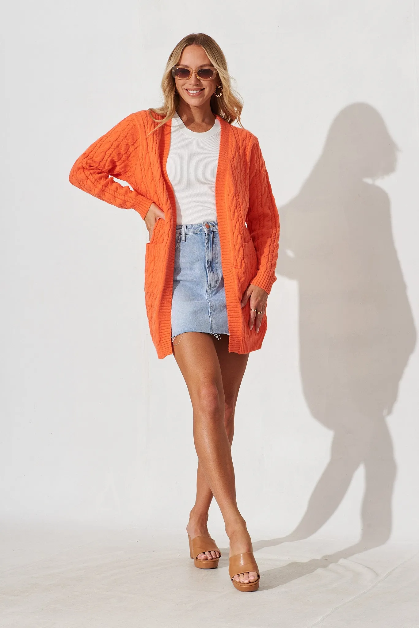 Goldington Knit Cardigan In Tangerine Wool Blend