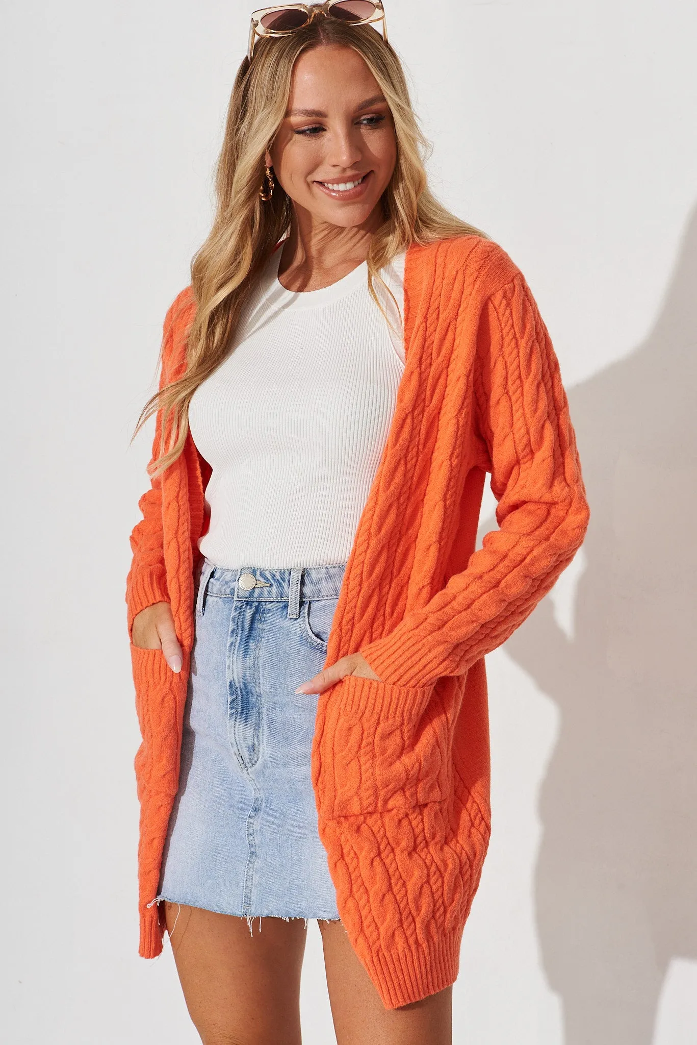 Goldington Knit Cardigan In Tangerine Wool Blend