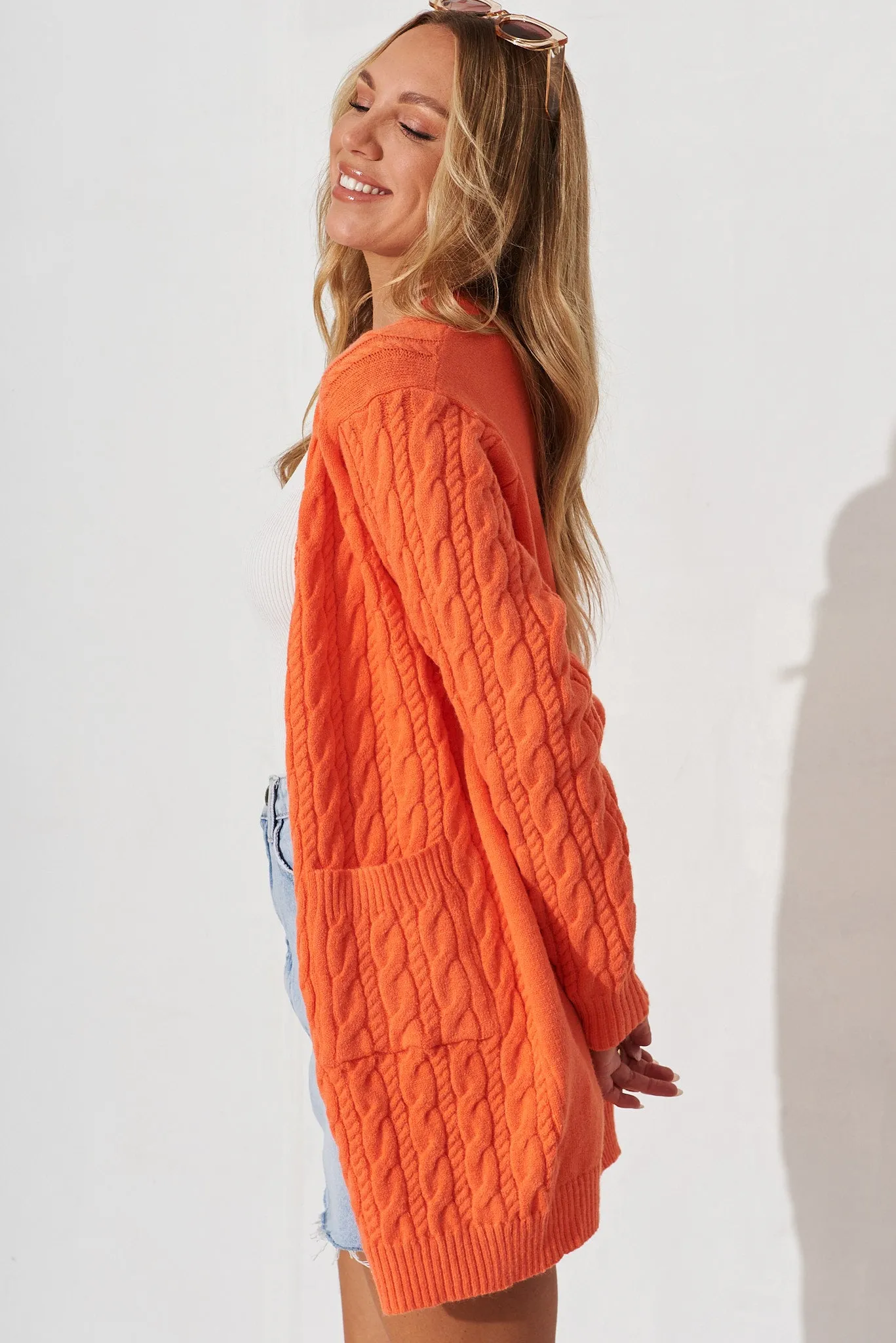 Goldington Knit Cardigan In Tangerine Wool Blend