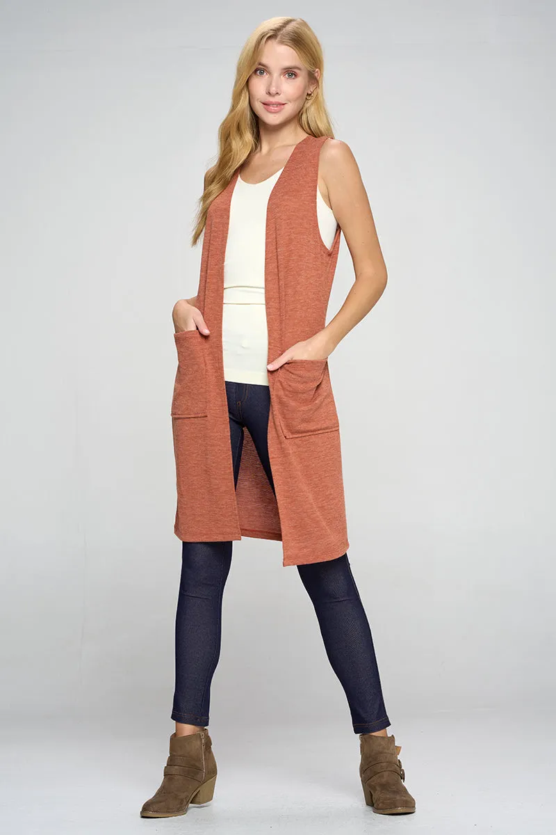 Heather Knit Open Front Cardigan Vest