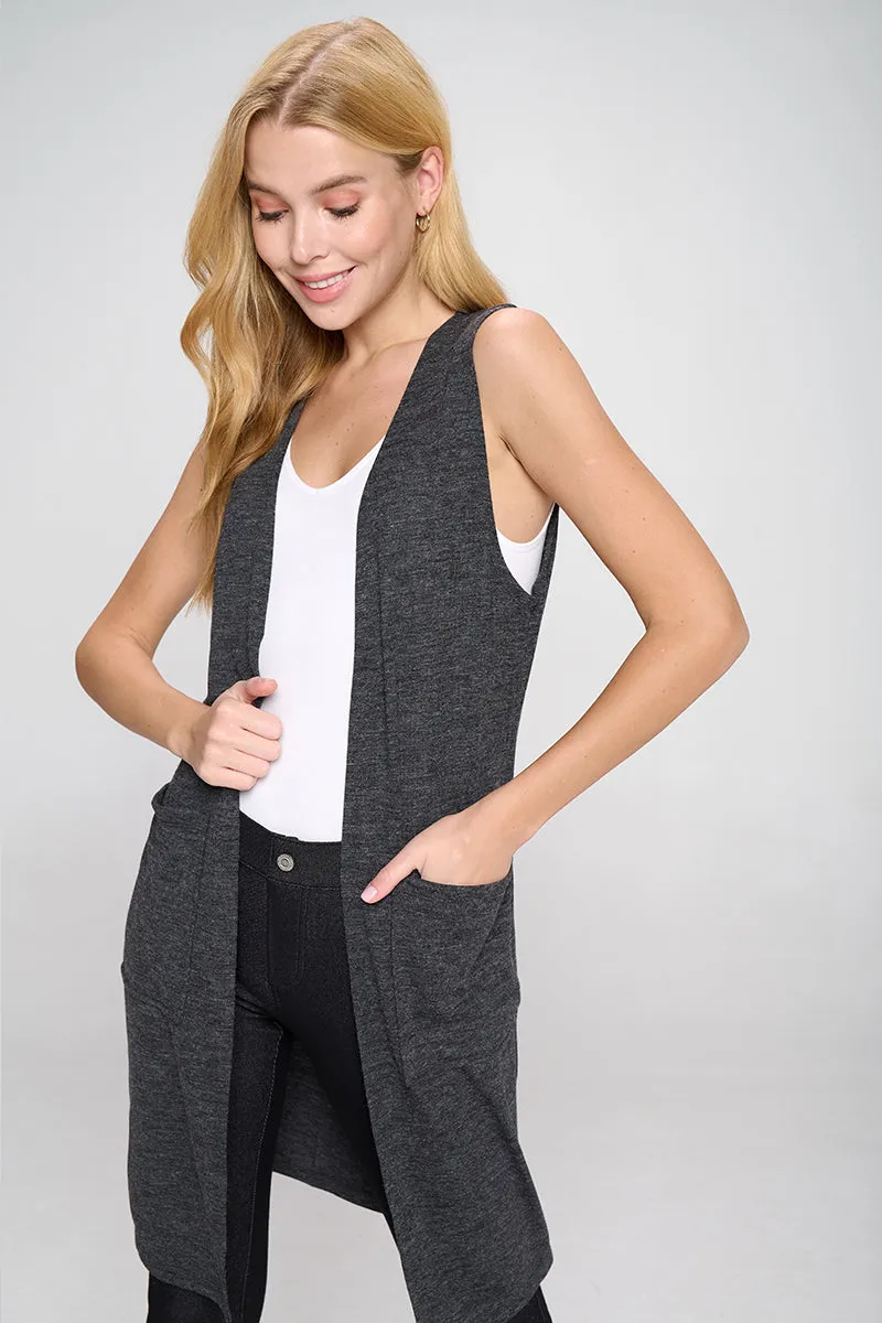 Heather Knit Open Front Cardigan Vest