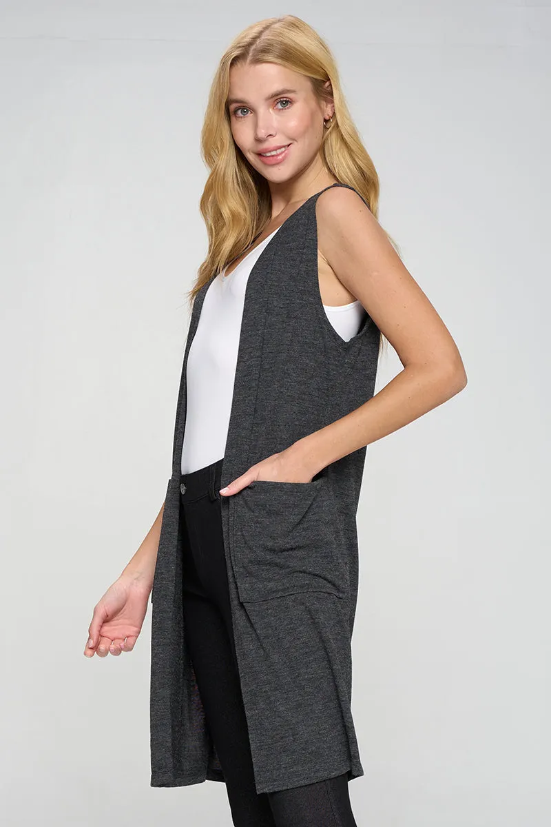 Heather Knit Open Front Cardigan Vest