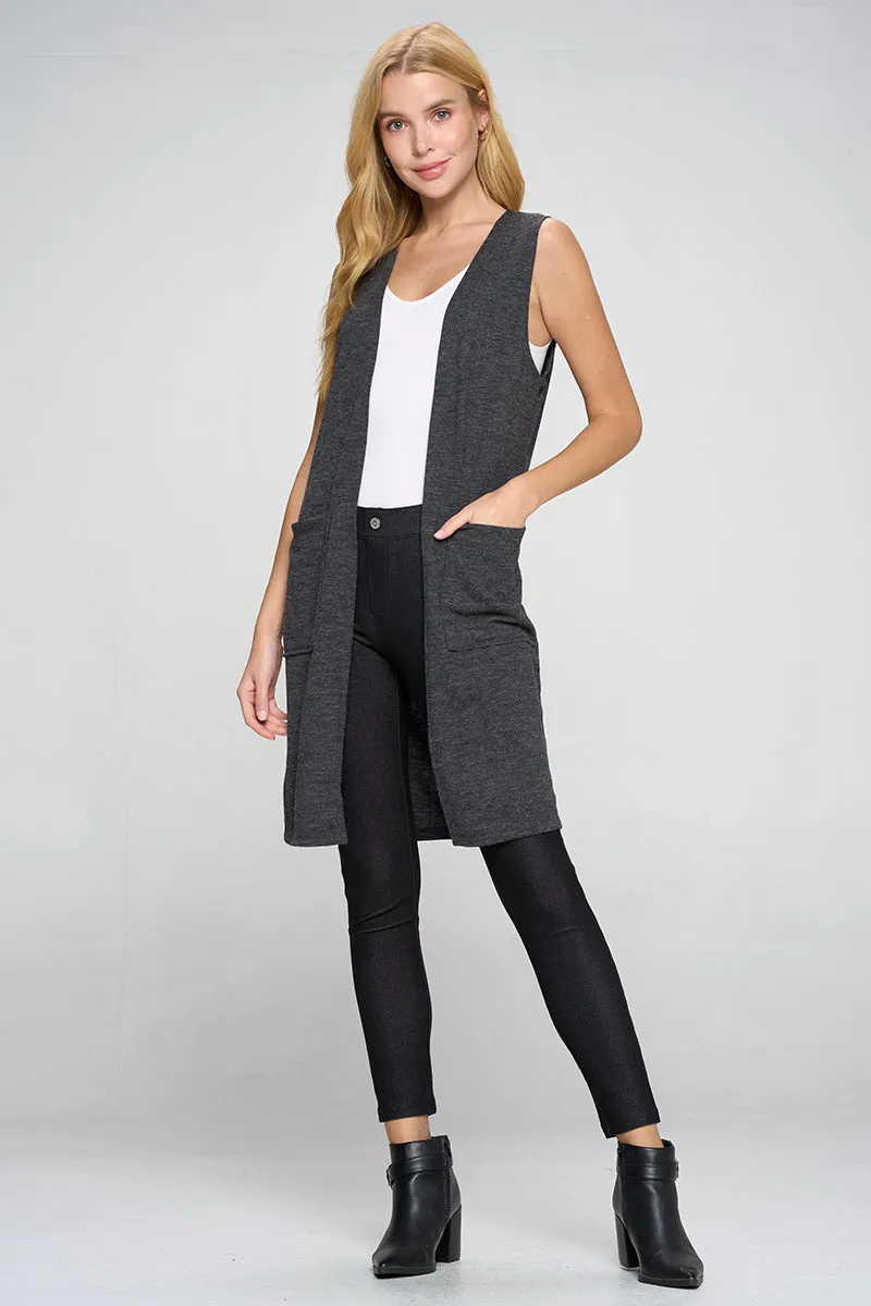 Heather Knit Open Front Cardigan Vest