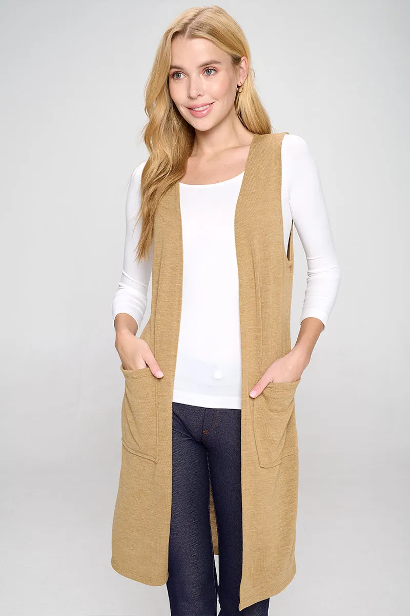 Heather Knit Open Front Cardigan Vest