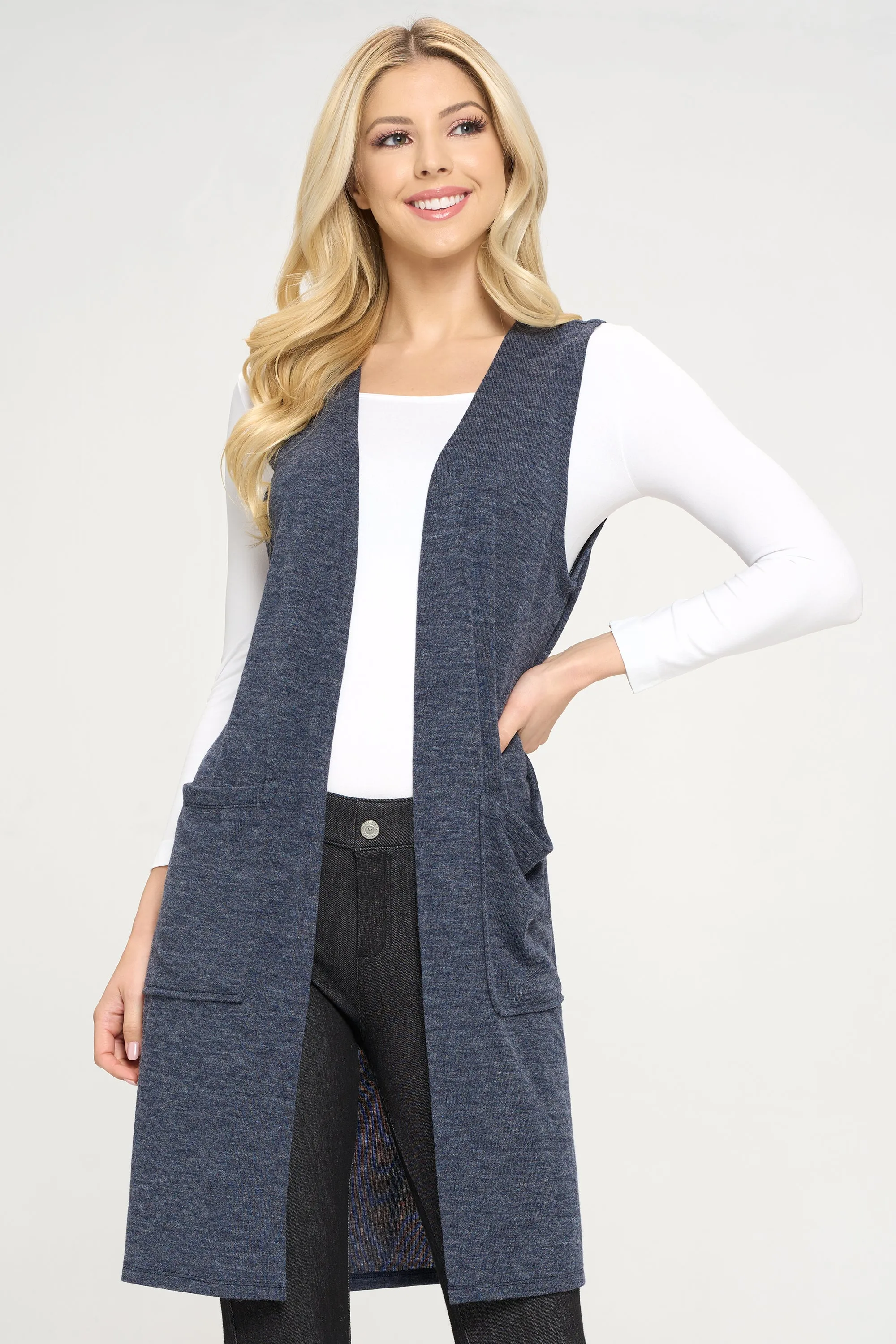 Heather Knit Open Front Cardigan Vest