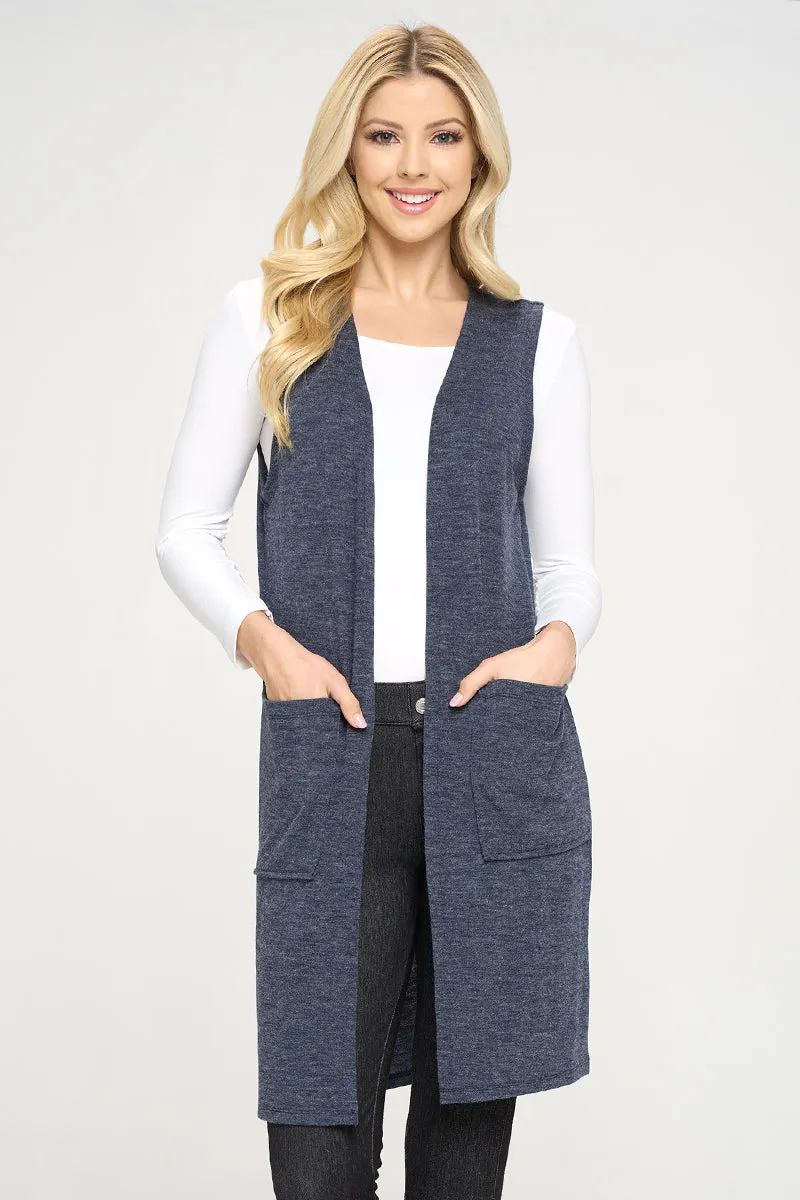 Heather Knit Open Front Cardigan Vest