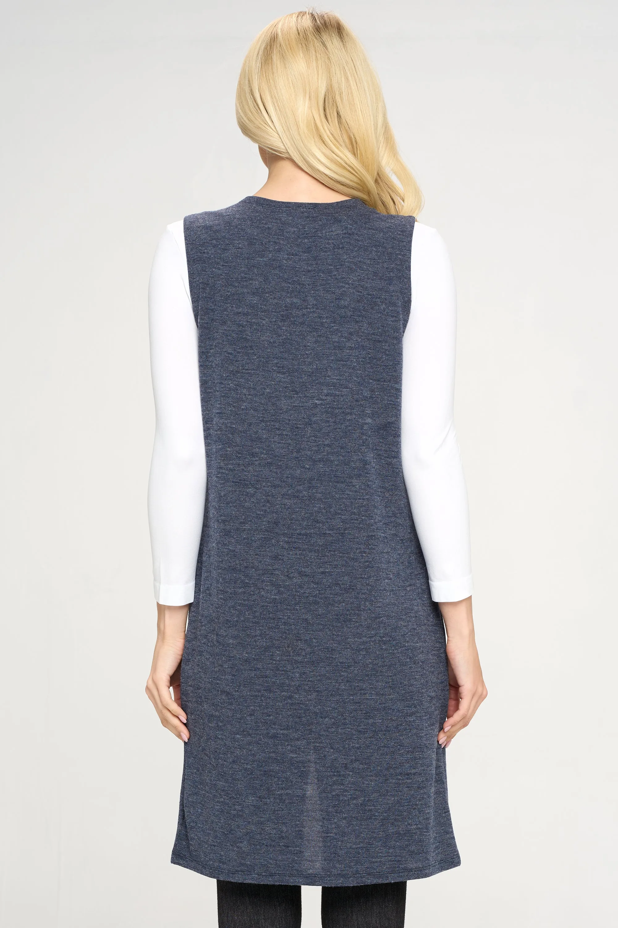 Heather Knit Open Front Cardigan Vest