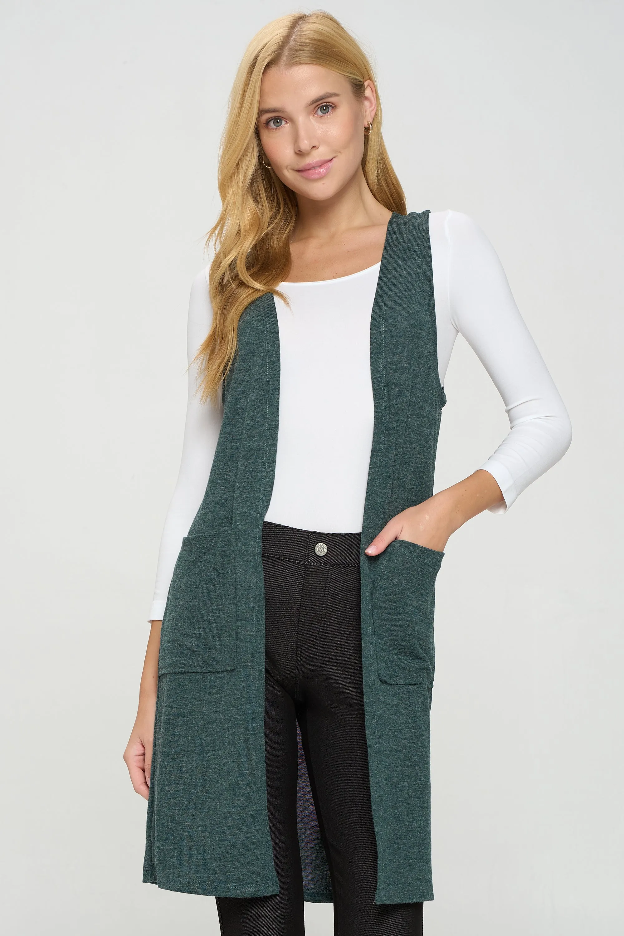 Heather Knit Open Front Cardigan Vest