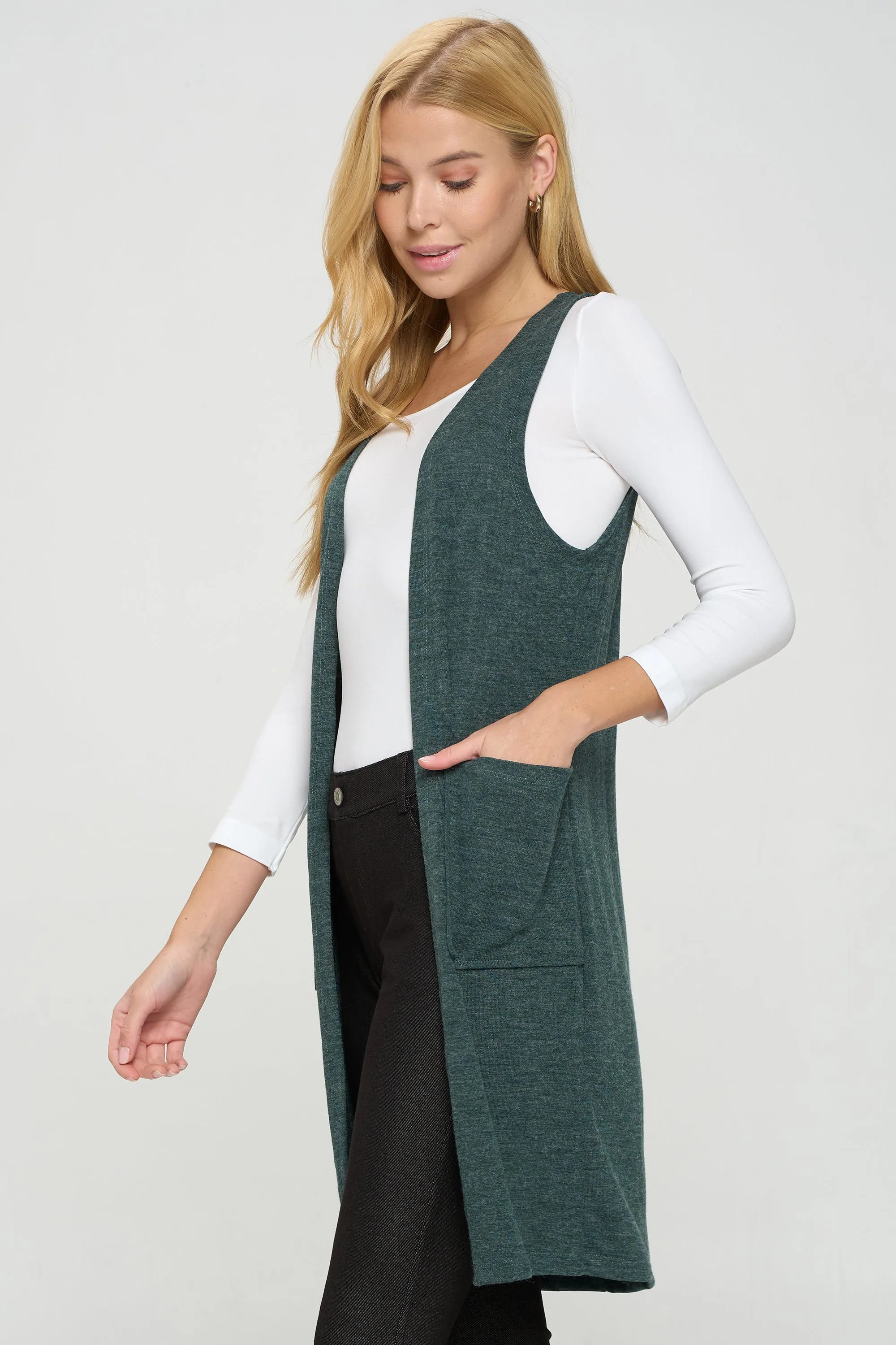 Heather Knit Open Front Cardigan Vest