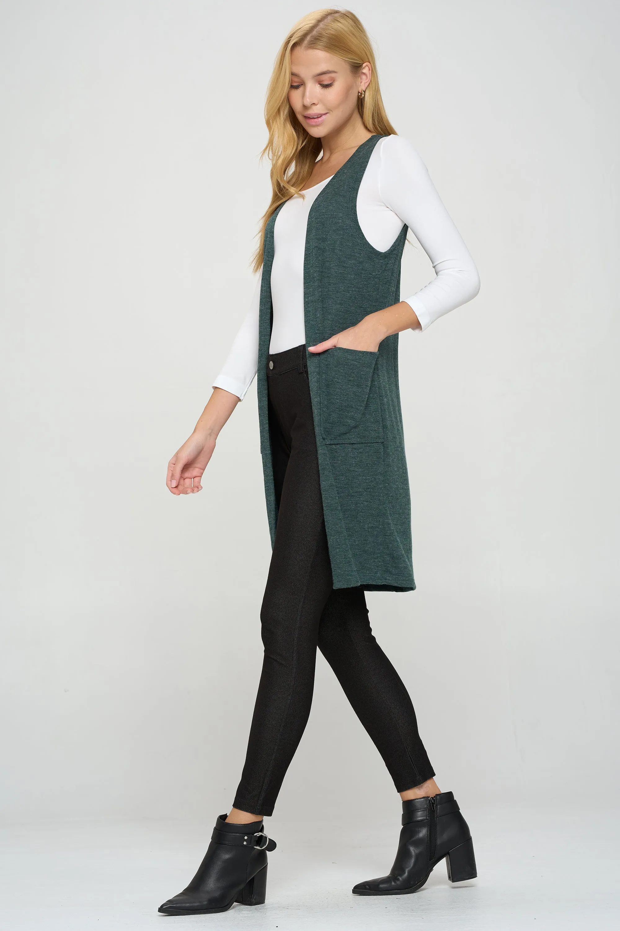 Heather Knit Open Front Cardigan Vest