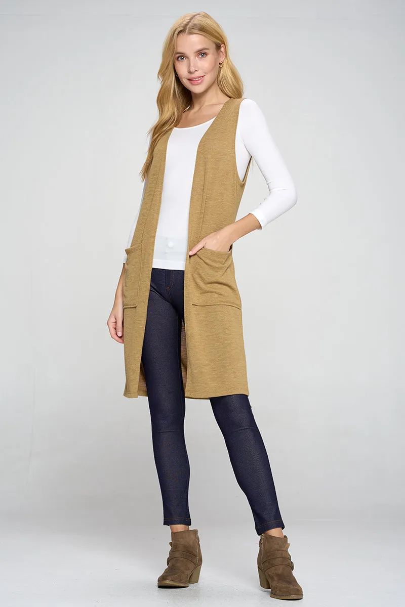 Heather Knit Open Front Cardigan Vest