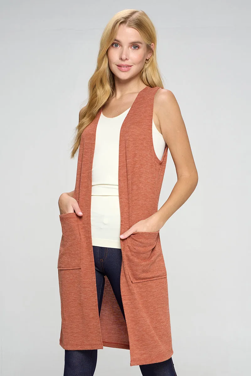 Heather Knit Open Front Cardigan Vest