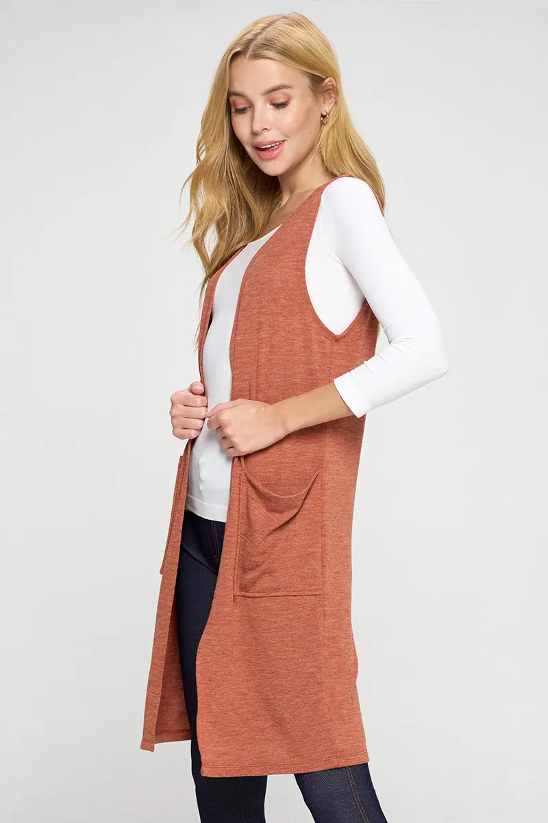 Heather Knit Open Front Cardigan Vest