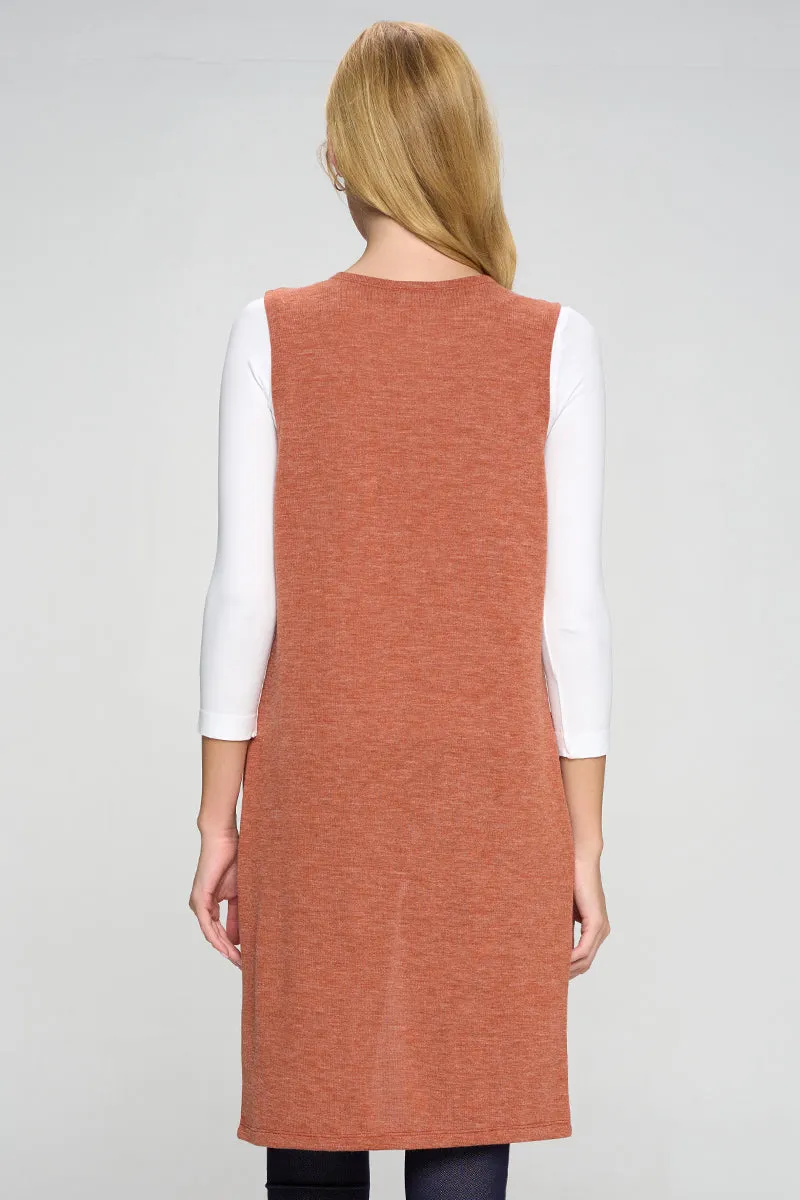 Heather Knit Open Front Cardigan Vest