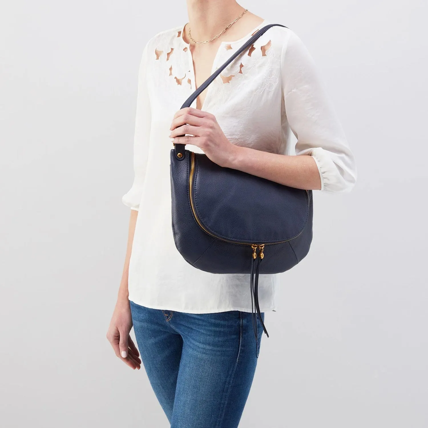 Hobo Fern Medium Shoulder Bag Sapphire Pebbled Leather