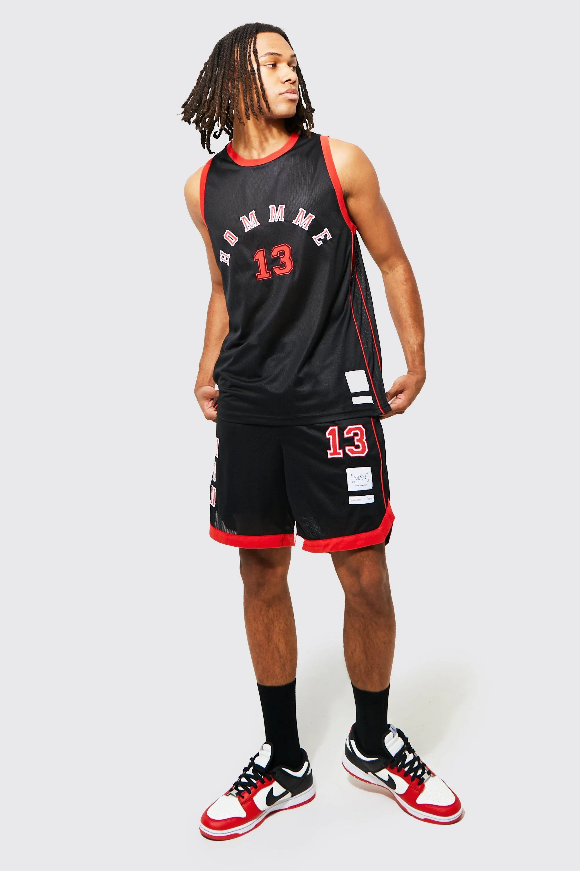 Homme Jersey Basketball Set With Piping | boohooMAN UK