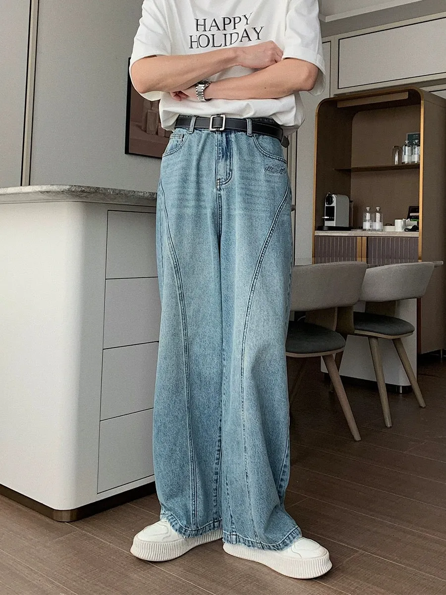 Hualun spring and autumn casual blue loose straight jeans men's American high street pants ins trendy wide leg pants