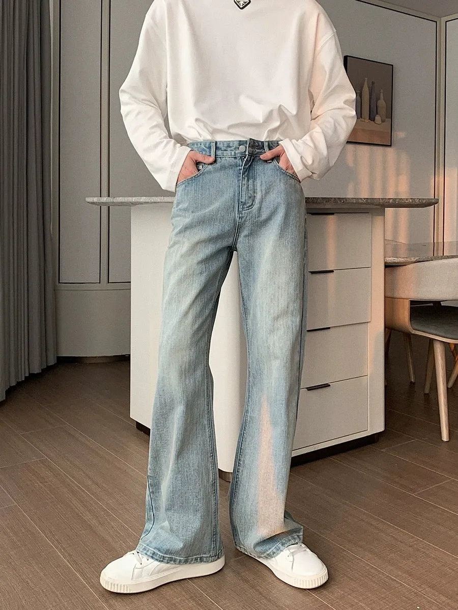 Hualun spring light-colored straight jeans for boys with slightly flared loose straight pants ins trendy brand versatile men's p