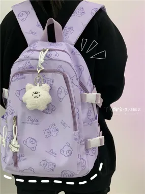 Japanese ins cartoon bear backpack, Korean version, forest style, versatile, trendy, large-capacity schoolbag, female high schoo