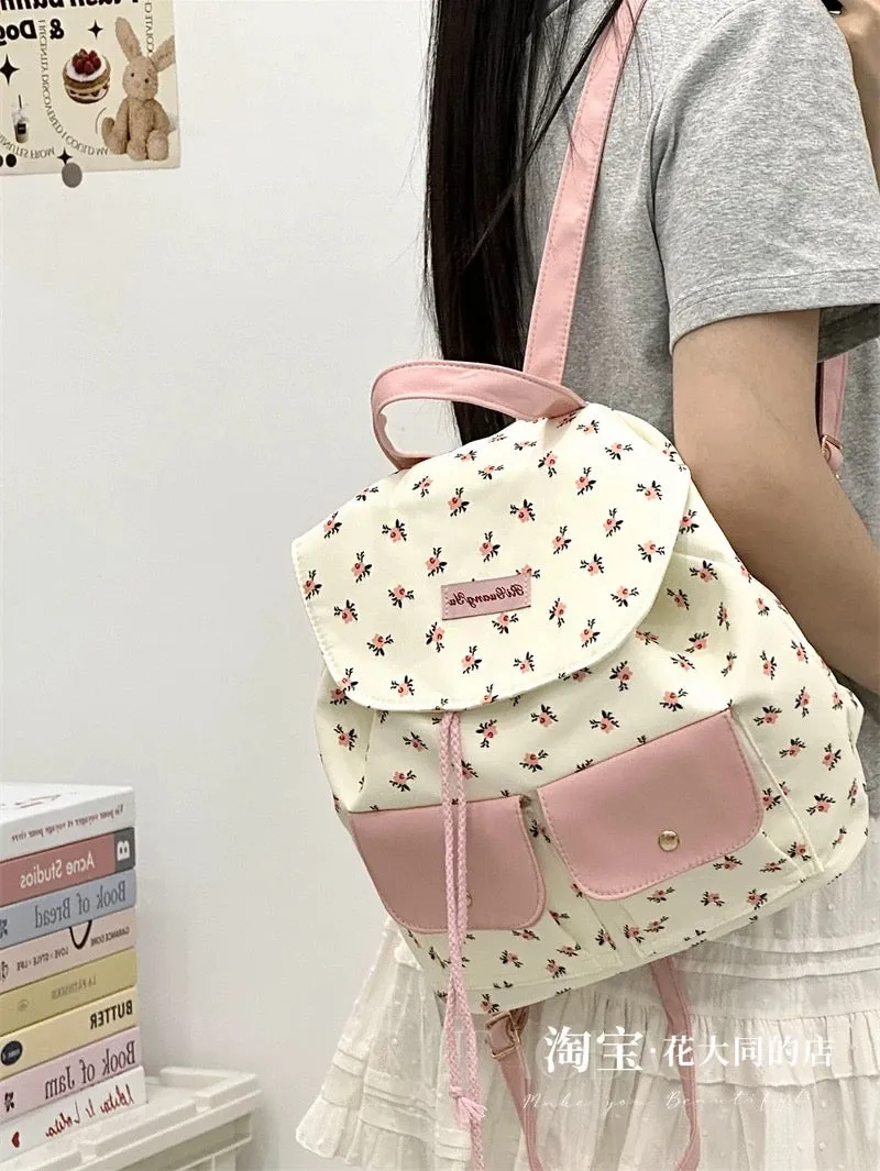 Japanese style ins style small fresh and cute girl travel small backpack literary floral college student backpack female school 