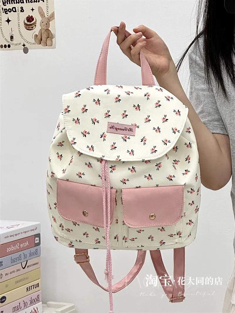 Japanese style ins style small fresh and cute girl travel small backpack literary floral college student backpack female school 