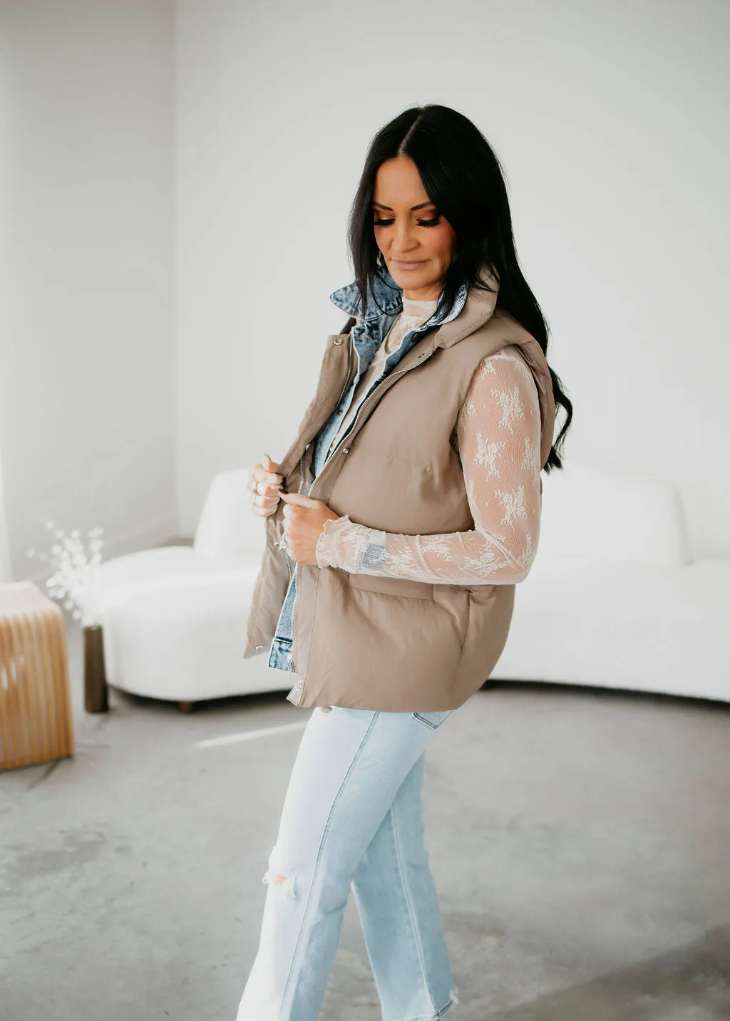 Jenna Denim Layered Puffer Vest